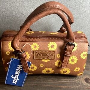 Wrangler Sunflower Print Barrel Mini Top Handle Crossbody PU Leather